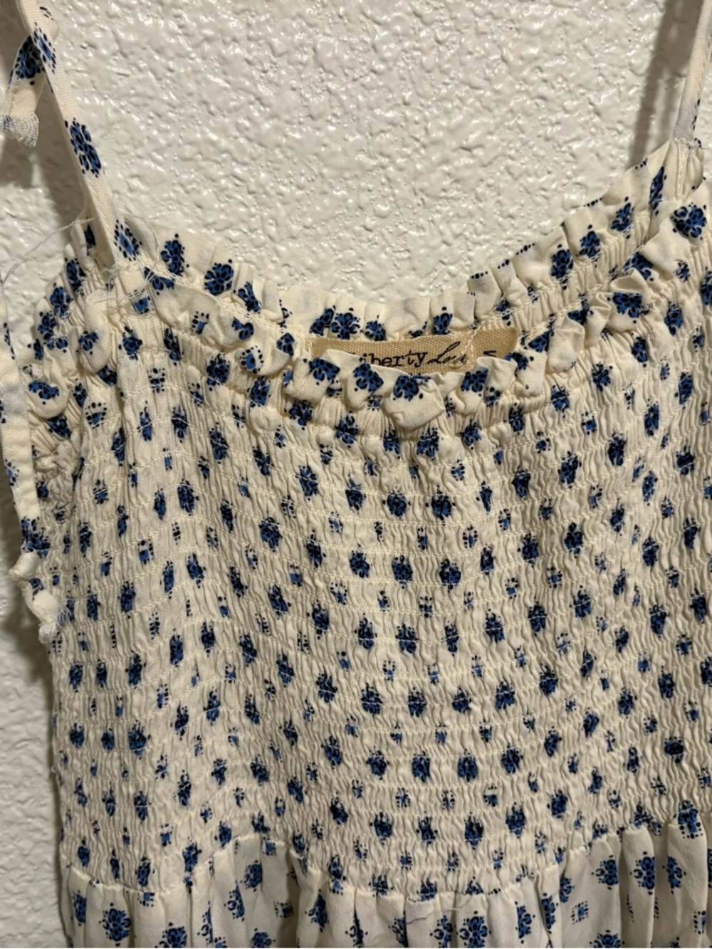 Liberty Love Cream Cami with Blue Floral Smocking